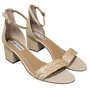 Steve Madden Women Irenee Block Heel Ankle Strap Sandals Size US 8M Beige Raffia